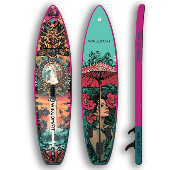 Lady Umbrella Turquoise 11FT x 33" Super Wide Inflatable Stand Up Paddle Board, Ultra Stable Wide SUP Up to 2 people/375LB Fully equipped w/ Premium SUP Accessories