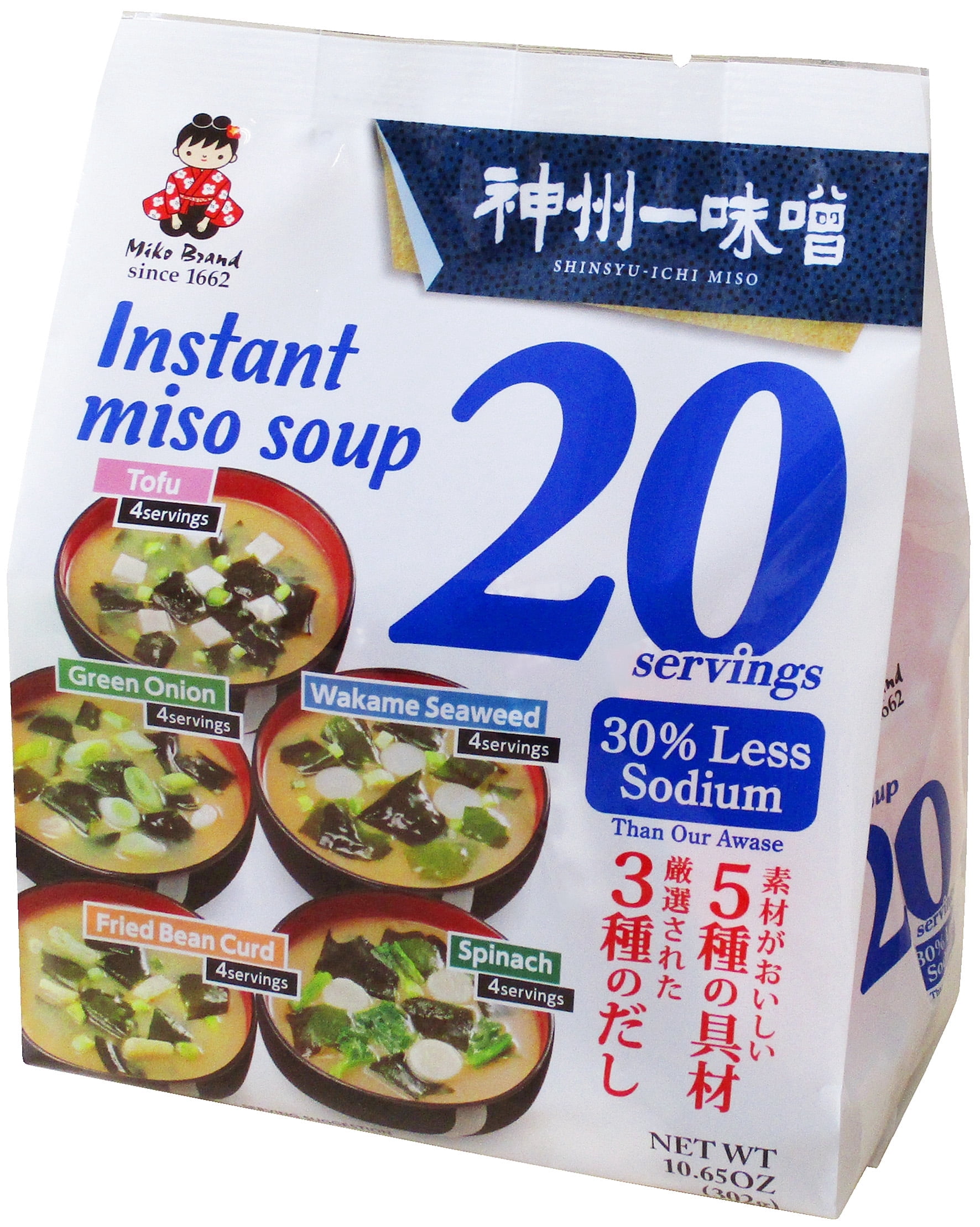 Miko Brand Miso Soup, Awase Flavor, 20 Pack, Tofu, Wakame, Fried