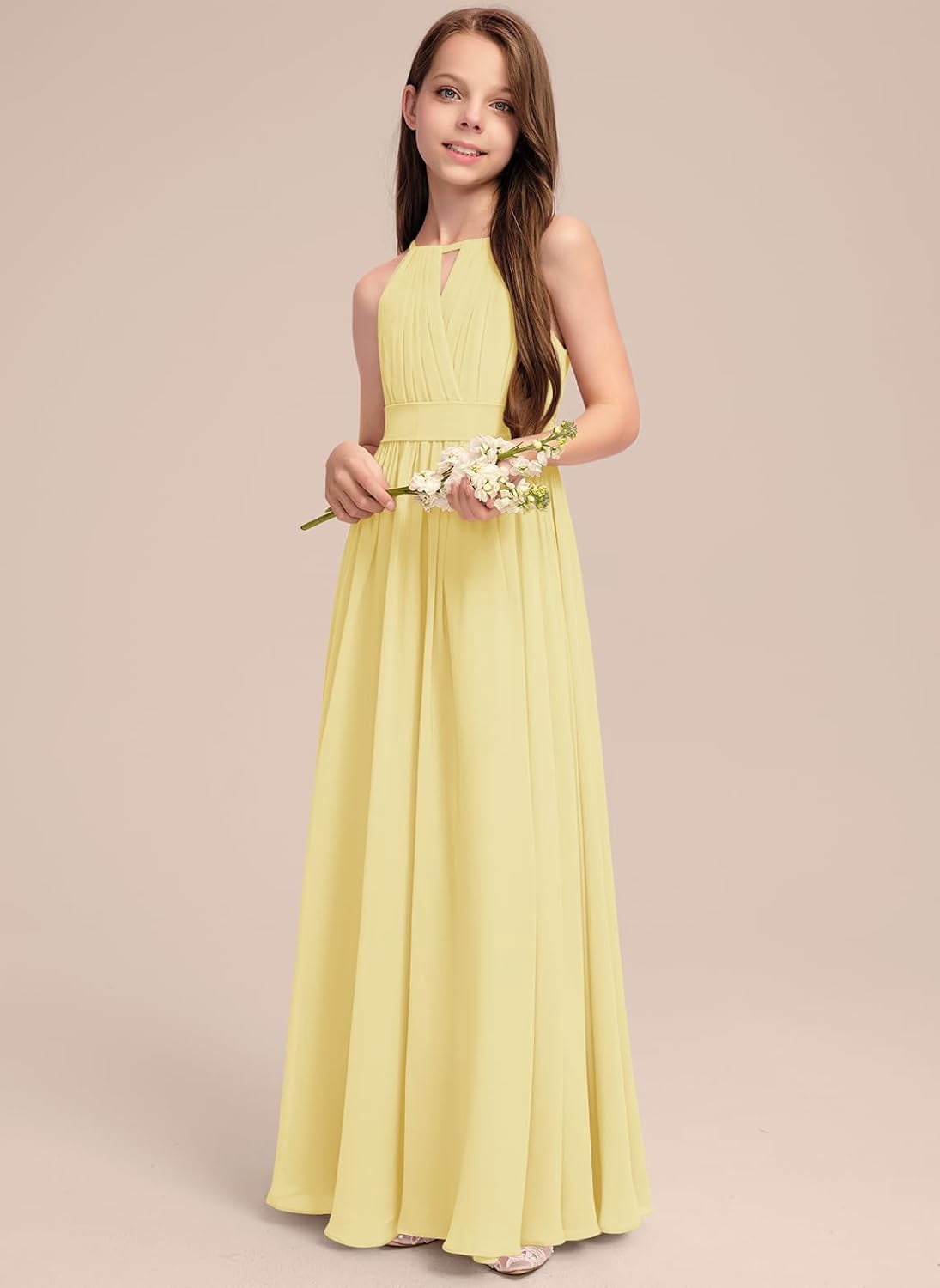 yellow jr bridesmaid dress Chiffon Junior Bridesmaid Dress — Square Neck A-Line, Yellow main image 0