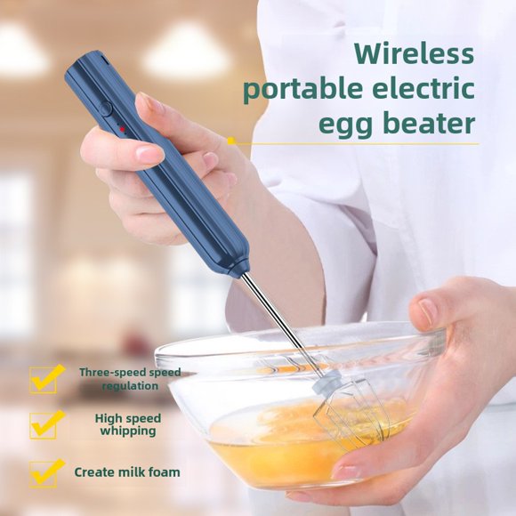 2022 New Cordless Handheld Mixer: Compact Stainless Steel Electric Whisk for Home Baking, USB Rechargeable, Easy to Clean & Store, Ideal for Cream, Eggs, Batters – Single Head in Elegant Navy Blue
