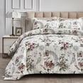 thumbnail image 2 of Juego de ropa de cama Flysheep de 7 piezas, tamaño queen con edredón, estampado floral, color beige, 2 of 6
