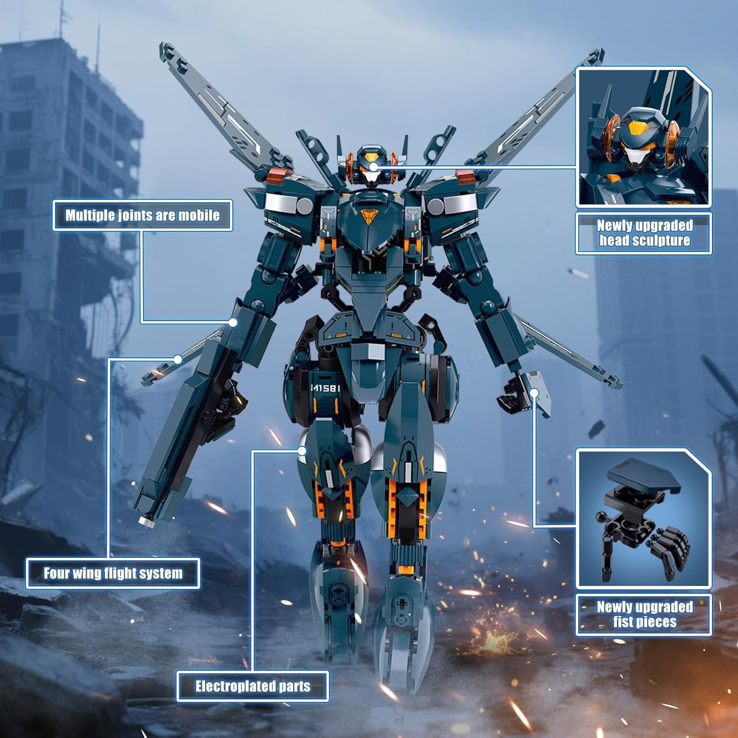 Attacker Mech Robot Transforming Building Blocks Set for Adults,City Warrior Justice Hero Soldier Mech Model Building Kit, Cool Creative Robots Toys Gift for Teens, 569 Pieces
