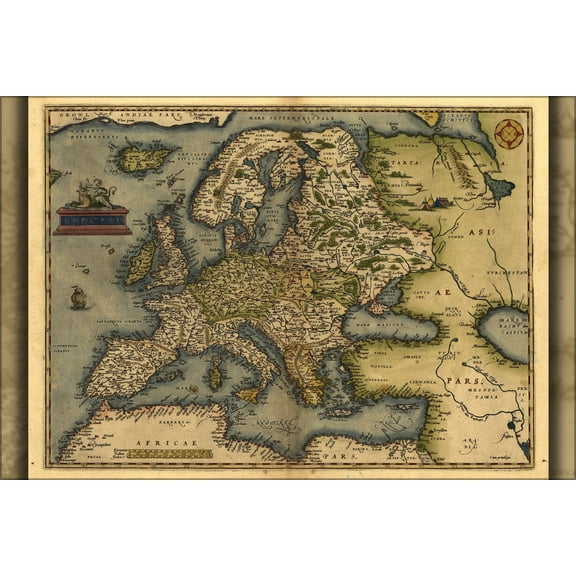 24"x36" Gallery Poster, Map of Europe by Abraham Ortelius 1571