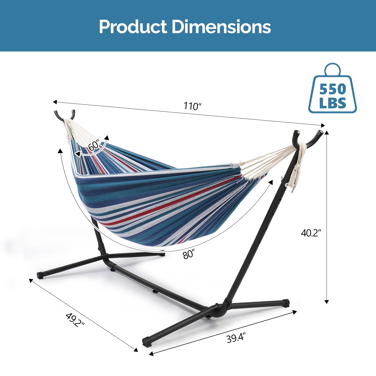 Ktaxon 9ft Yard Hammock Set, Patio Frame with Blue & Purple Striped Cotton Hammock