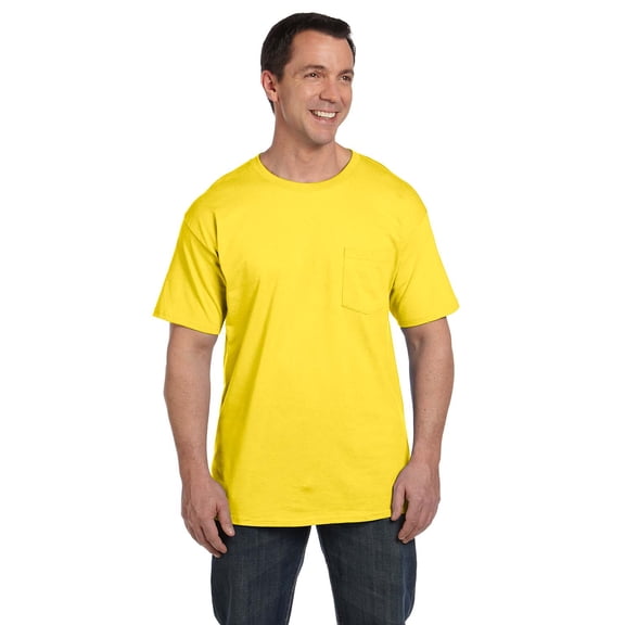 HANES 5190P ADULT 6.1 OZ. BEEFY-T WITH POCKET, Yellow, S, Pack Of 2, Hanes Mens T-Shirts