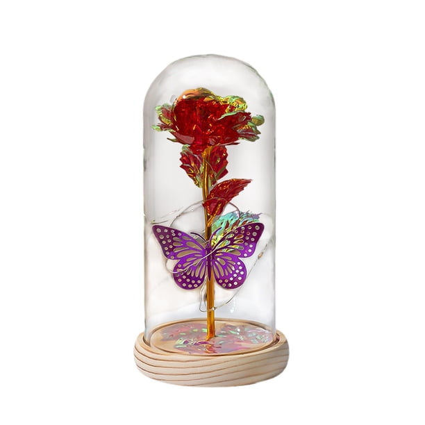 Regalos del día de San Valentín para su romántico aniversario flor decoración del hogar mariposa rosa en cúpula de cristal para reunión familiar novia rojo