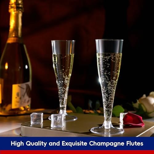 50 Pack Plastic Champagne Flutes Disposable 4.5 oz Clear Plastic Champagne Glasses Suitable for Wedding, Thanksgiving Day, Christmas