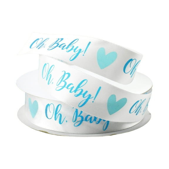 Oh Baby! Quote Satin Baby Shower Ribbon, 7/8-inch, 10-yard, Blue