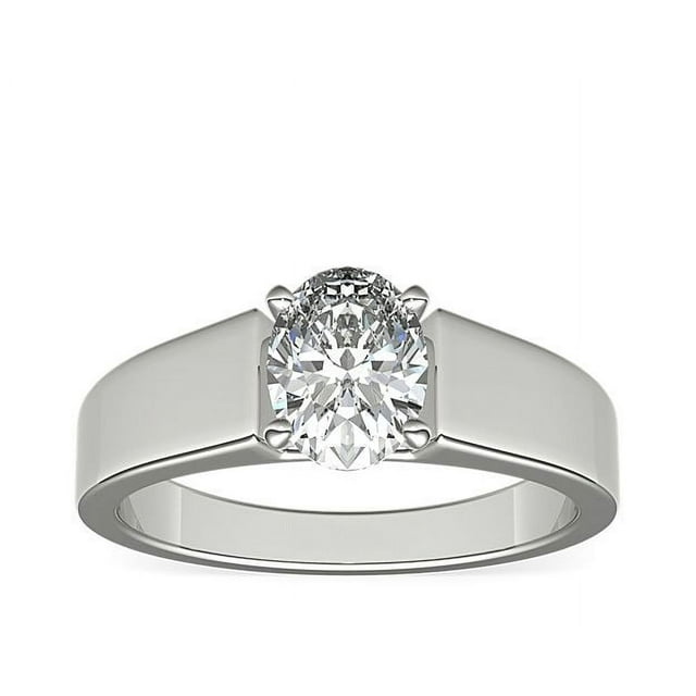 1.00 T.C.W Oval Shape Natural Diamond Latest Design Solitaire Wedding Ring for Ladies Solid 14K White Gold Size 8