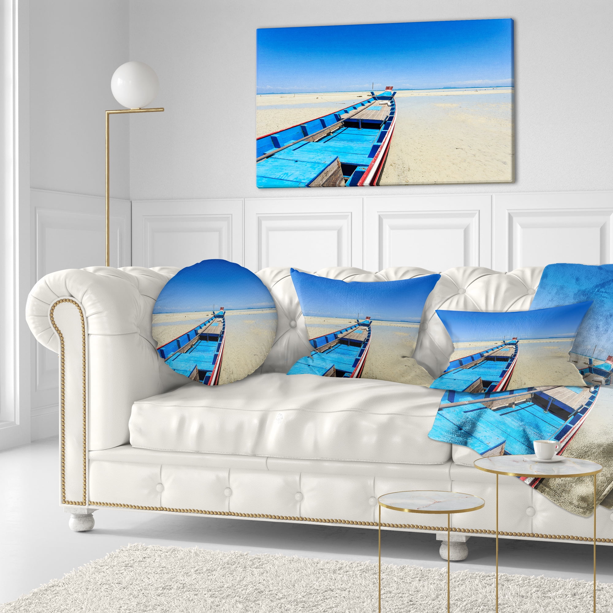 Designart Long Tail Boat Stand at the Beach - Seashore Throw Pillow - 12x20