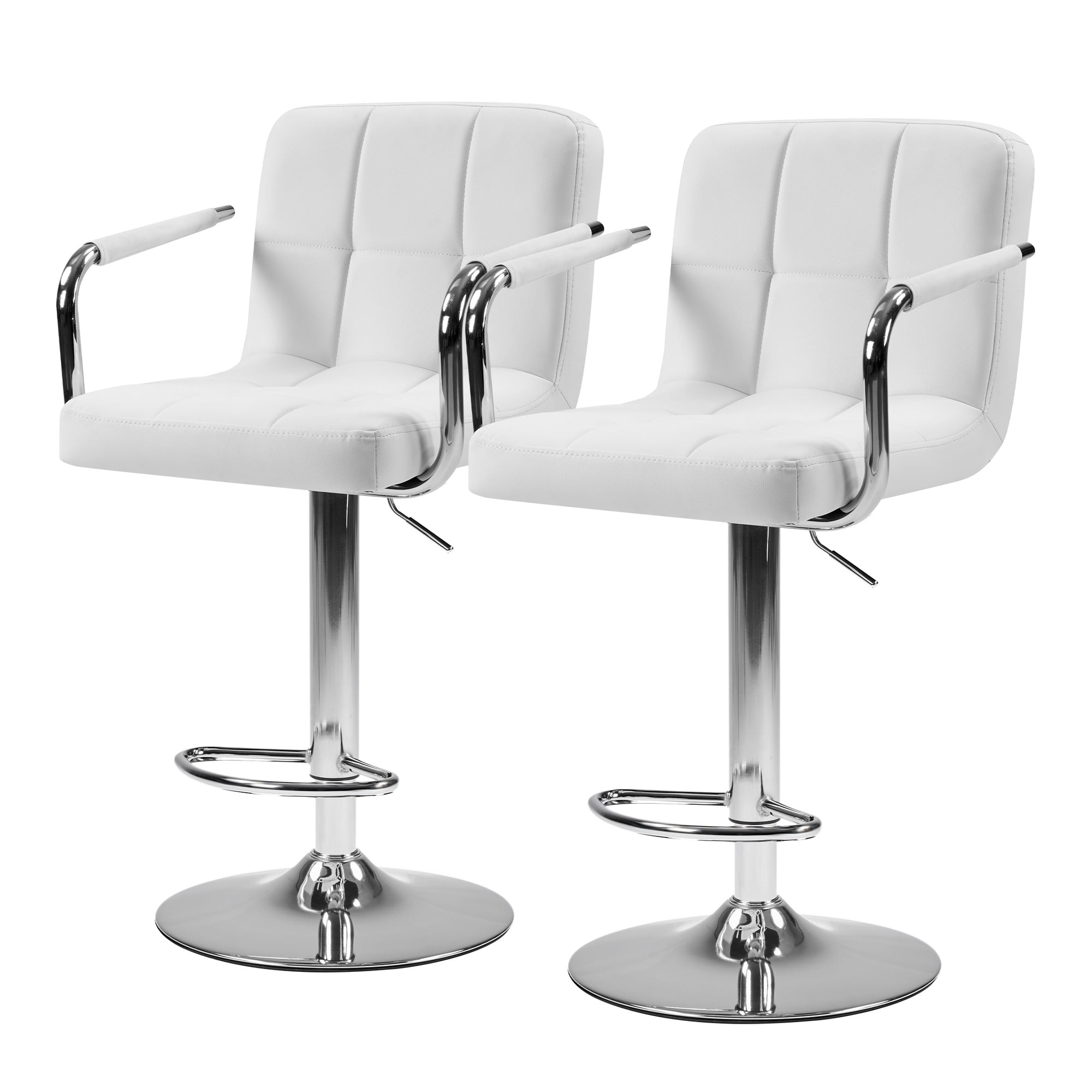 CONCETTA Swivel Bar Stools With Armrests Set Of 2, Adjustable Pu Leather with Back and Footrest, White