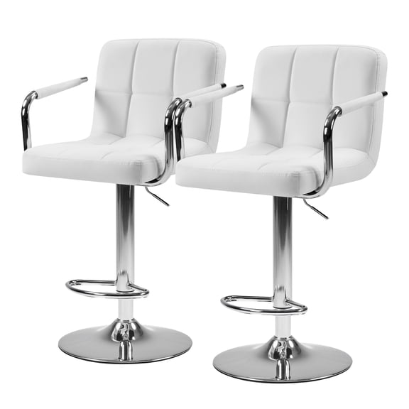 CONCETTA Swivel Bar Stools With Armrests Set Of 2, Adjustable Pu Leather with Back and Footrest, White