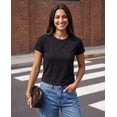 thumbnail image 6 of Real Essentials 3 Pack: Women's Cropped Cap Sleeve T Shirts Cotton Crew Neck Short Sleeve Tees Casual Going Out Summer Tops, 6 of 7