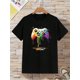 thumbnail image 1 of [Camiseta de cuello redondo de corte regular] Camiseta informal de manga corta con cuello redondo para adolescentes, tejido de punto de algodón ligeramente elástico, corte regular, con estampado de, 1 of 5