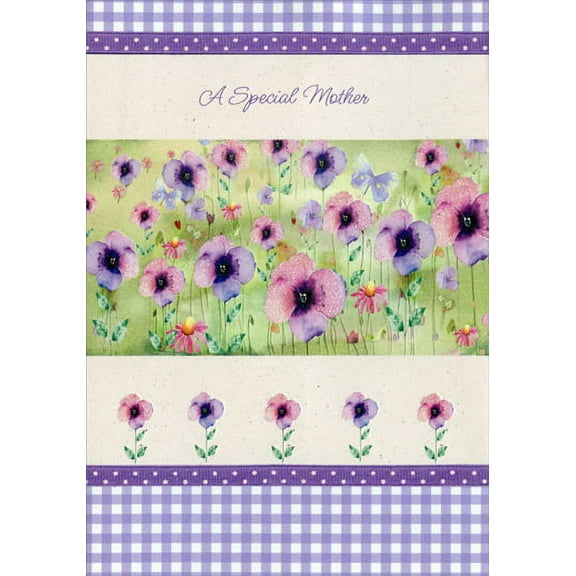 Designer Greetings Purple Checkerboard and Flowers: Mother Mother's Day Card