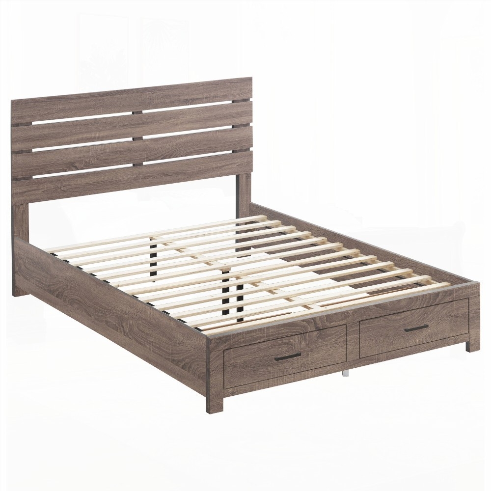 King Size Engineered Wood Storage Bed Frame with Barrel Oak Finish for Bedroom