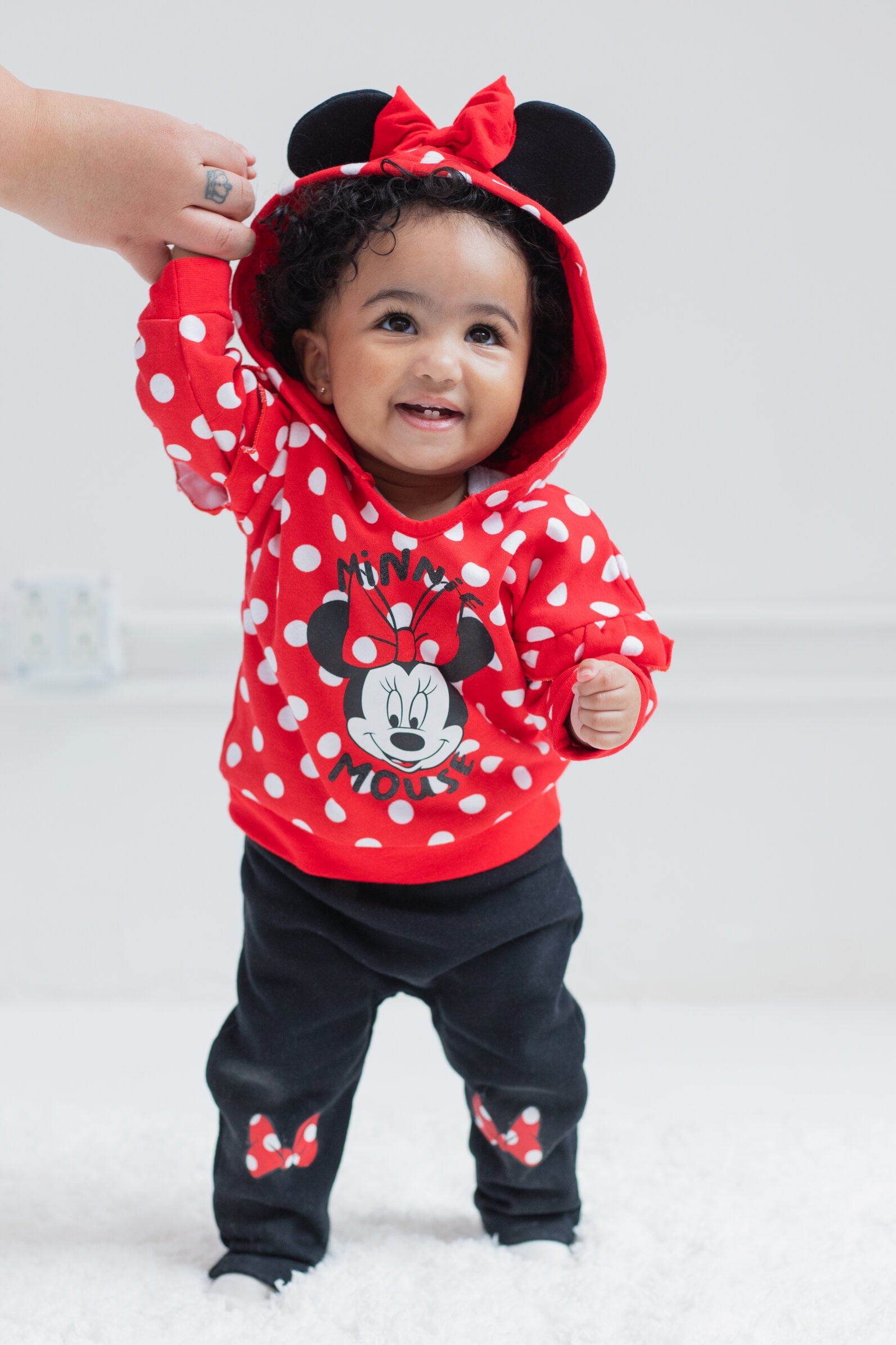 Disney Minnie Mouse Newborn Baby Boy or Girl Cosplay Pullover Fleece Hoodie Bodysuit and Pants 3 Piece Outfit Set Newborn to Infant