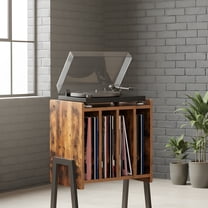 Record Player Stand with Vinyl Storage - Rustic End Table for Living Room
