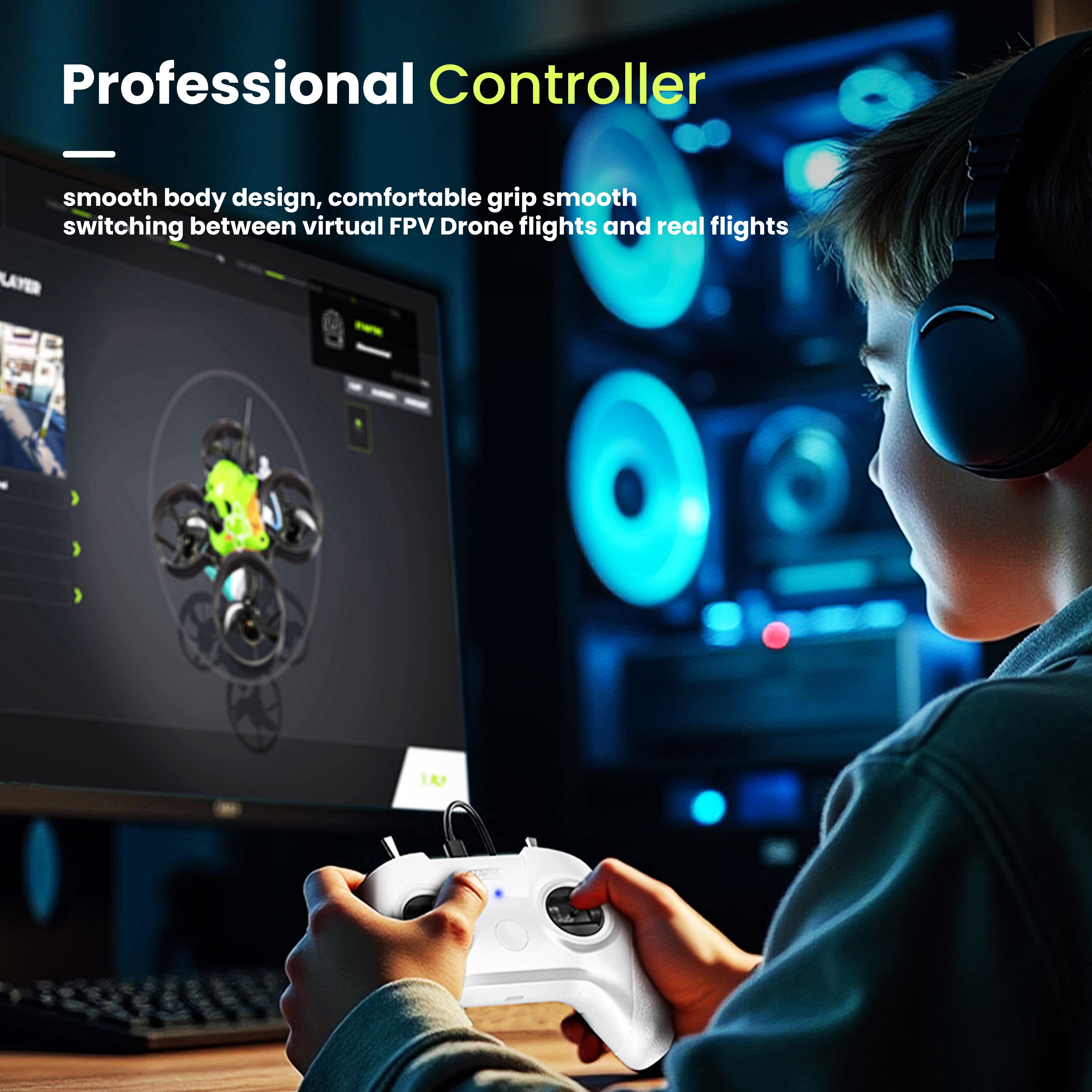 Rechale Ultimate S8 RC Flight Simulator Remote Controller - 8-Channel White Gamepad Lifelike FPV Drone Training with 14+ Simulator Support, Zero Latency for PC/Mobile