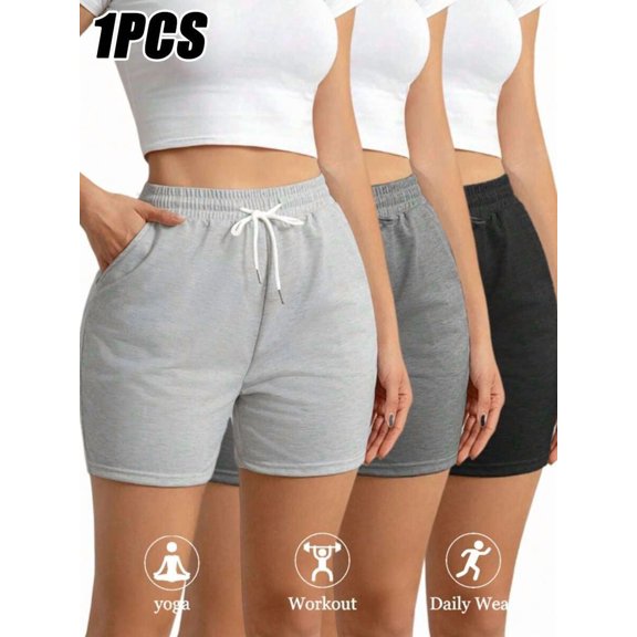 Women's Solid Color Outdoor Casual Shorts With Elastic Waistband And Pockets, Suitable For Fitness, Home, Yoga, Perfect Gift For Moms And Girlfriends Sports