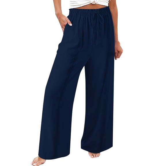yunLCZ Women's Palazzo Pants Women Fashion Solid Color Cotton Elastic Long Pants Beach Leisure Trousers Work Clothes for Office