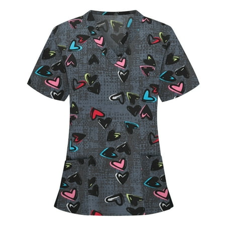 

Xysaqa Workout Tops For Women Going Out Tops Womens Scrub Tops Women Short Sleeve V-Neck Tops Working Uniform Blouse Summer Tops For Teens On Clearance