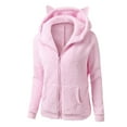 thumbnail image 5 of Women's Fashion Solid Color Sweatshirt Loose Hooded Fleece Zipper Jacket Top with Cat Ears for Fall and Winter Casual Wear,Pink,S, 5 of 5