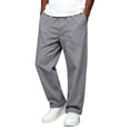 thumbnail image 3 of Thousandth Plus Size Pants for Men Casual Cotton Wide Leg Trousers Trendy Elastic Waist Lightweight Breathable Pants for Everyday, 3 of 8