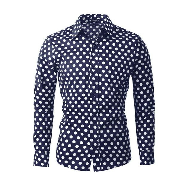 INSPIRE CHIC Chemise Habillée Ajustée pour Homme à Pois Imprimés à Manches Longues Boutonnée
