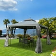 thumbnail image 6 of GVN Patio Garden Pergola, Pergola Canopy,10' x 10' Double Roof Outdoor Gazebo Canopy Shelter with Netting, Gray, 6 of 11