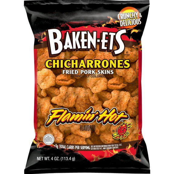 Baken-Ets Fried Pork Skins, Flamin' Hot, 4 oz Bag