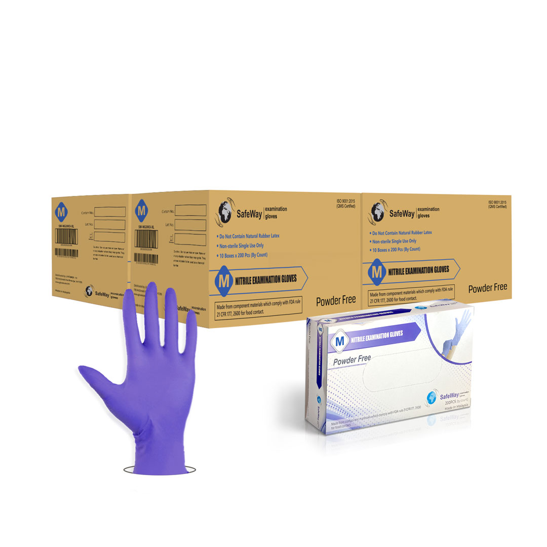 SafeWay Premium Nitrile Disposable Exam Gloves, PowderFree, LatexFree