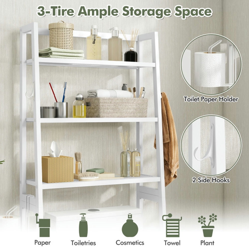 Finihen Toilet Storage Rack, Toilet Storage Shelf, 3-Tier Over The Toilet Storage Shelf with Adjustable Bottom Bar, for Bathroom, White