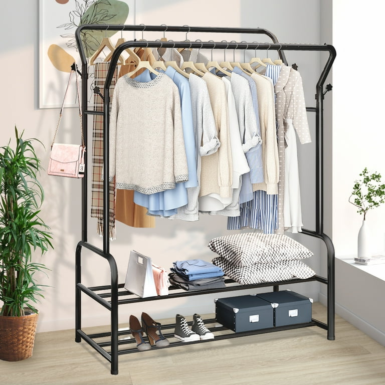 Clothes Rack Heavy Duty Metal Garment Rack with 2-tier Shelves for