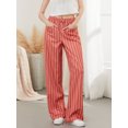 thumbnail image 5 of Raccmtaty Women Baggy Pants Drawstring Waist Wide Leg Striped Pants Multiple Pockets Trousers, 5 of 7
