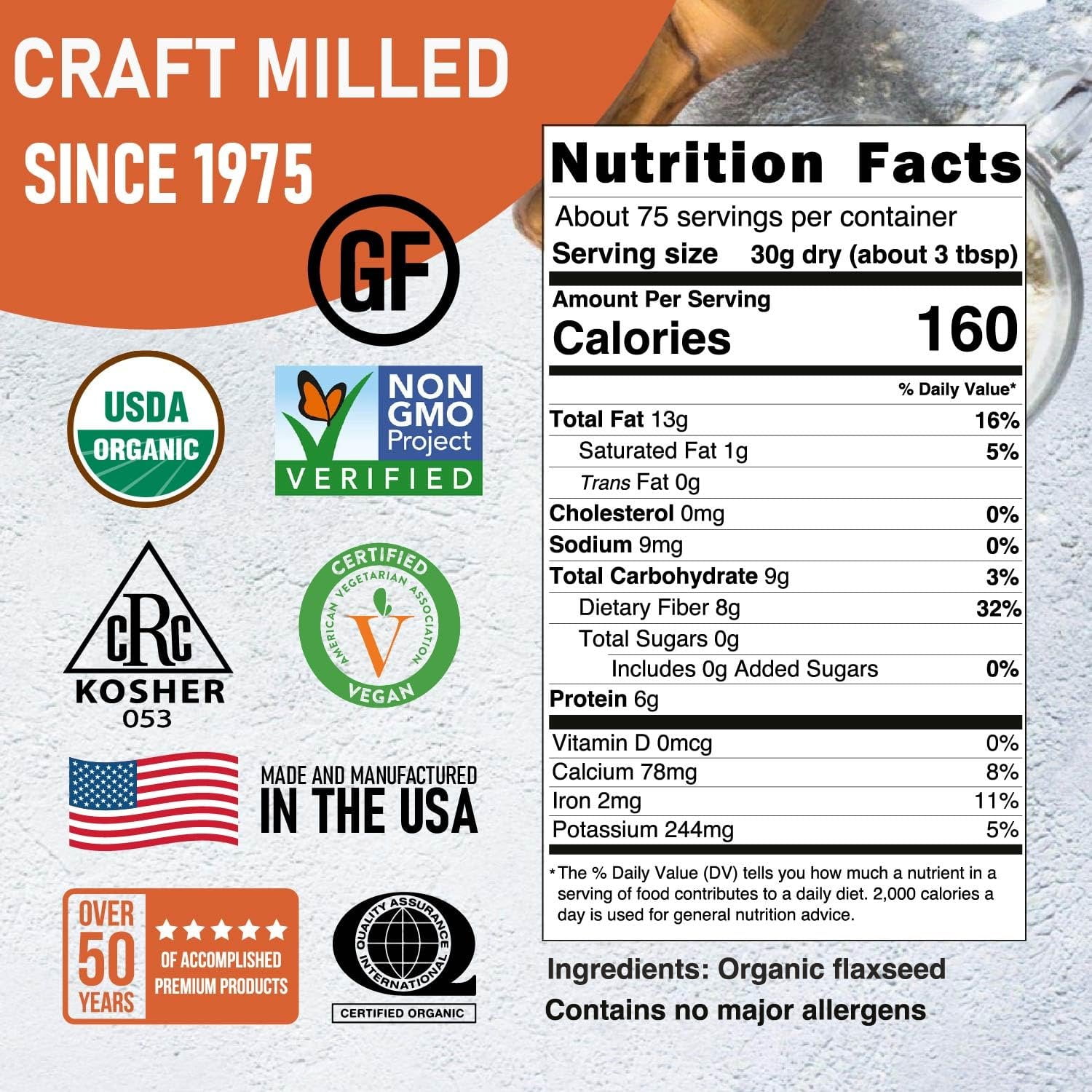 Great River Milling Golden Flaxseed  Whole Golden Flax Seeds  Naturally Gluten Free, Non-GMO, Vegan, Kosher  Flaxseed for Baking, Smoothies, Oatmeal, Cereals & Clean Plant-Based Nutrition  5 Lb