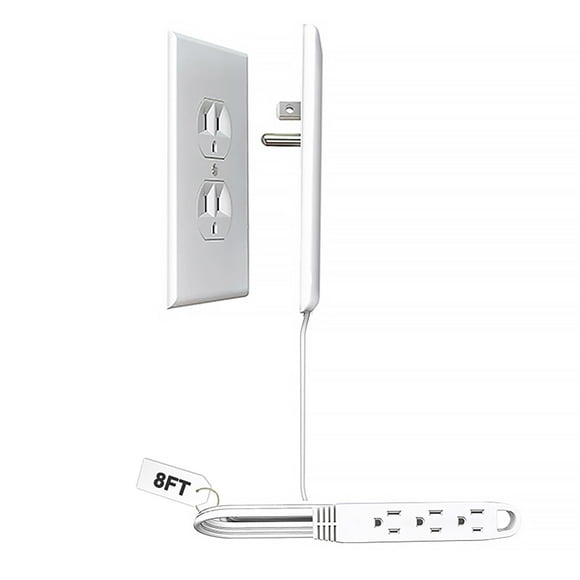 CABOCASA Regleta de alimentación con cable de extensión de enchufe plano ultrafino, 3 tomas con corrector de cubierta de salida ultrafina desmontable