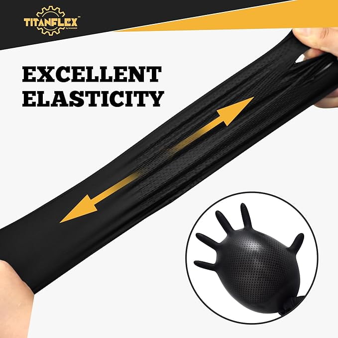 TitanFlex Heavy Duty Black Nitrile Gloves, Medium, 6 Mil with Raised Diamond Texture, Industrial Work Gloves Disposable Latex Free, Powder Free, Mechanic Disposable Gloves (Box of 100)