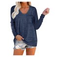 thumbnail image 3 of Abcnature Long Sleeve Solid Pullover T-Shirt Tops For Women Autumn Winter O-Neck Side Split Sweatshirt Ladies Casual Loose Tunic Blouse Tops Dark Blue M, 3 of 7