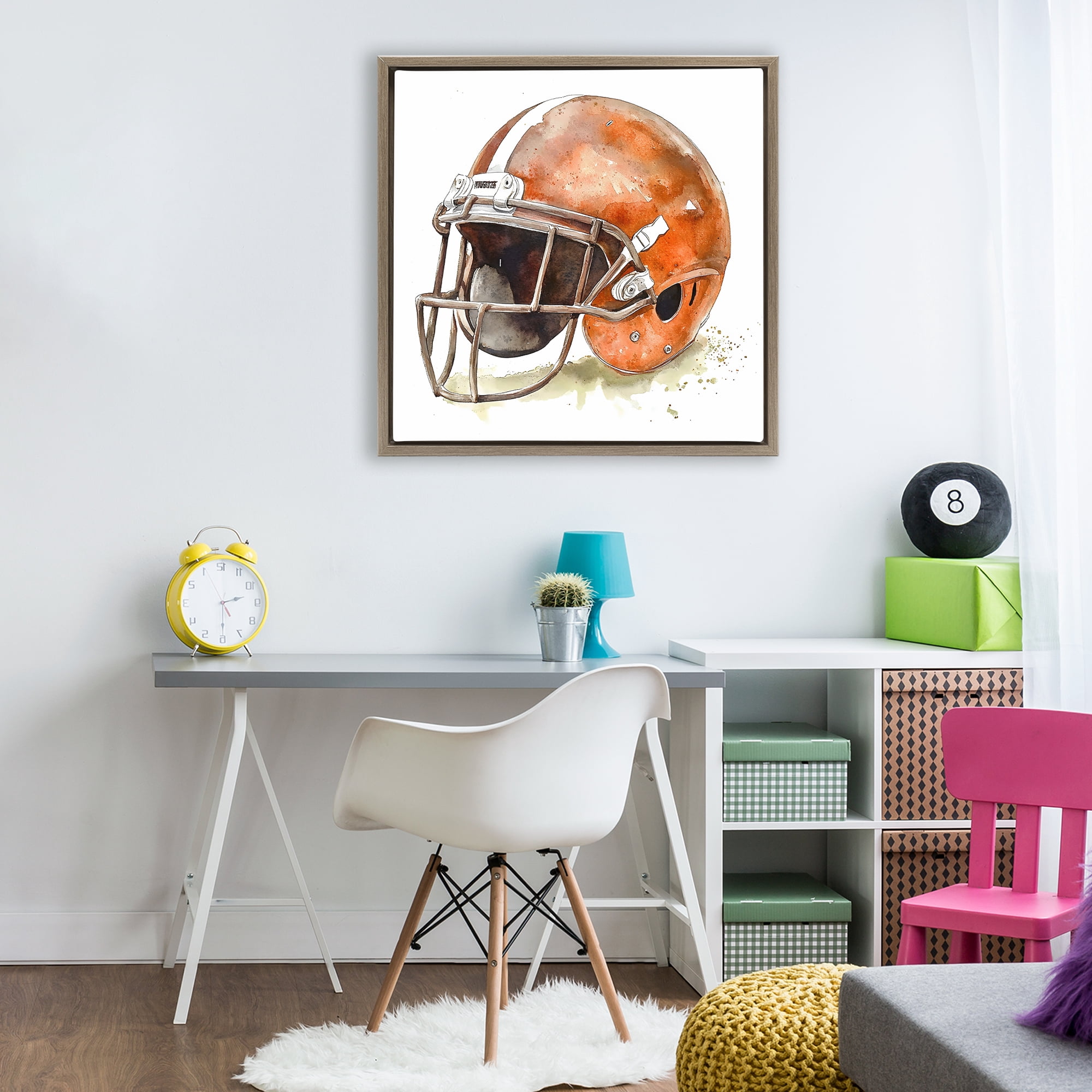 Stupell Industries Red Football Helmet Brown Framed Floater Canvas Wall Art, design by Creative Studio