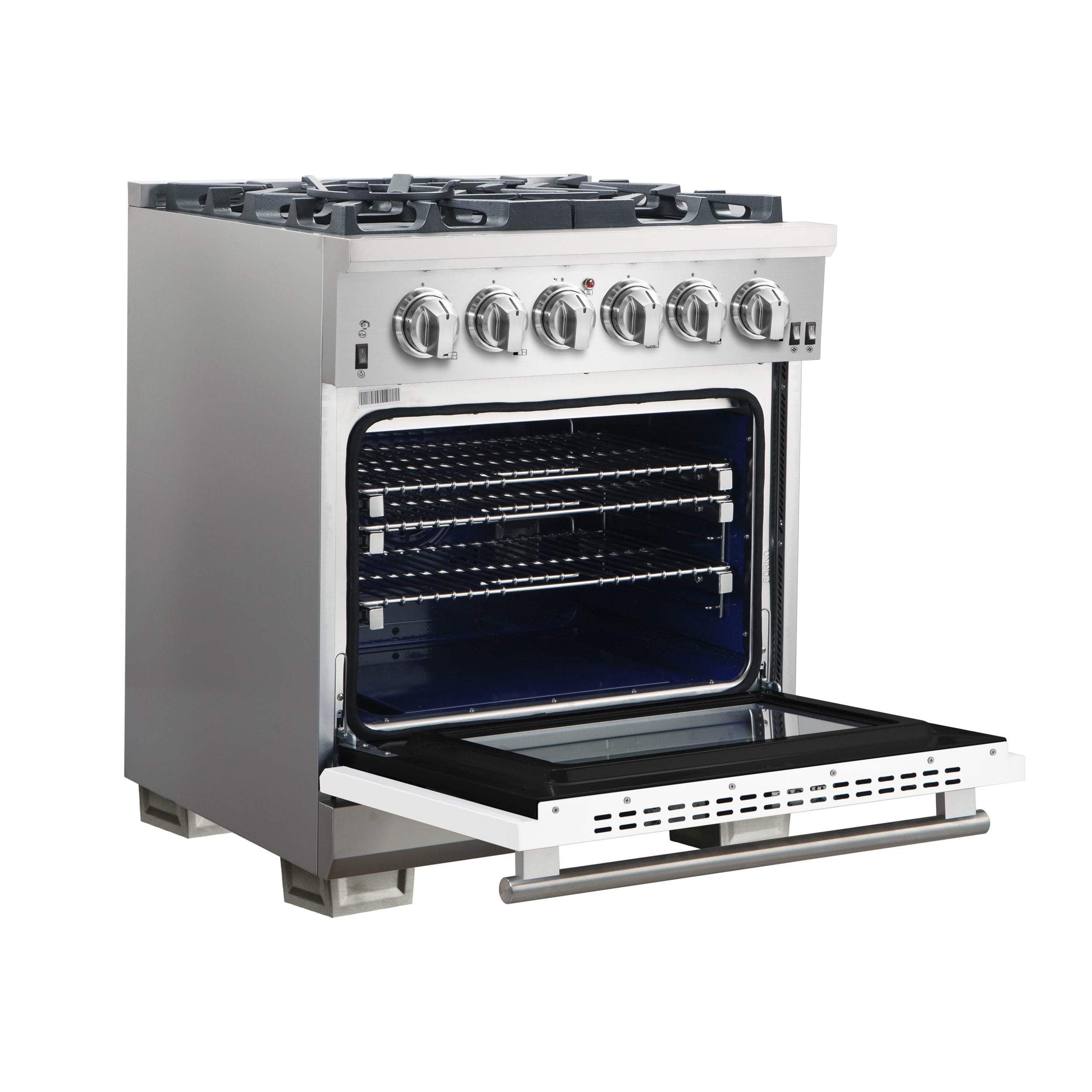 Forno Capriasca 30-Inch Freestanding Gas Range, 4 Burners, True Convection Oven, White Door
