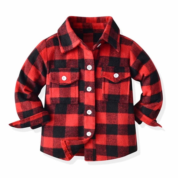 DPTALR Toddler Flannel Shirt Jacket Plaid Long Sleeve Lapel Shacket Kids Boys Girls Coats Fall Tops