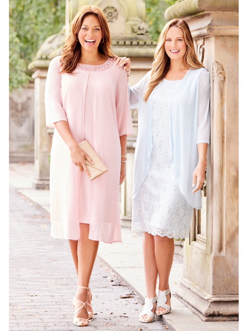 Catherines Women's Plus Size Petite Sparkling Lace Jacket Dress