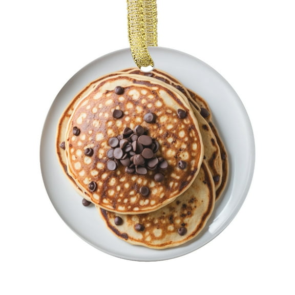 Pancakes with Chocolate Chips Breakfast Lover Food Comfort Food Double Sided Ceramic Foodie Novelty Holiday Christmas Xmas Tree Ornament Gift Accessory (Flat Printed Design, NOT 3D)