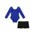thumbnail image 4 of YIZYIF Kids Girls Acrobatics Athletic Outfit Solid Color Long Sleeve Leotard with Shorts Set Tumbling Costume Dancewear Dark Blue&Black 8, 4 of 5