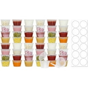 50 Pack BPA-Free Disposable Baby Food Freezer Storage Containers Hinged Lids (3 oz) Labels | Leak-Proof | Travel Snack Cups | Store Homemade, Organic Purees | Freezer Dishwasher Safe