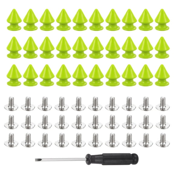 50 Set Metal Tree Spikes and Studs 12mm x 8mm Screw Back Fluorescent Green