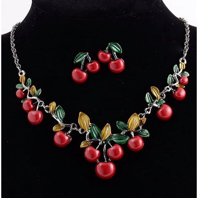 Conjunto de collar y pendientes de cereza con diamantes de imitación de aleación de moda, collar de banquete nupcial, collar versátil informal