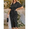 thumbnail image 6 of Hanerdun Womens Button Down Dress V Neck Short Sleeve Satin Ruched Party Wrap Maxi Dresses, 6 of 8