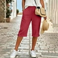 thumbnail image 4 of cfhntfmh Capri Pants for Women Straight Leg Casual Pants High Elastic Waist Summer Travel Pants with Pockets, 4 of 5